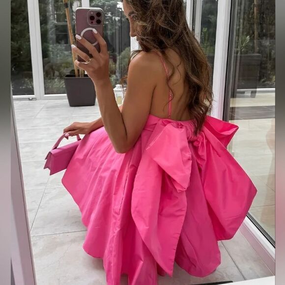 ZARA PINK TAFFETA BOW DRESS - Picture 1 of 17